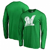 Men's Milwaukee Brewers Fanatics Branded Kelly Green St. Patrick's Day White Logo Long Sleeve T-Shirt,baseball caps,new era cap wholesale,wholesale hats